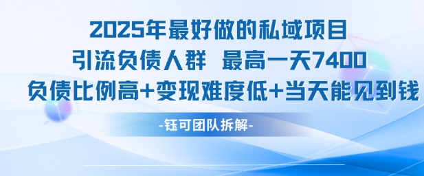 2025年最好做的私域项目，引流负债人群，最高一天变现7.4k，人群占比高，变现难度低，当天就能见到钱-创富院