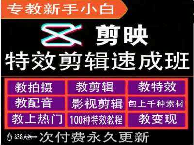 剪映特效教程和运营变现教程，特效剪辑速成班，专教新手小白-影创院