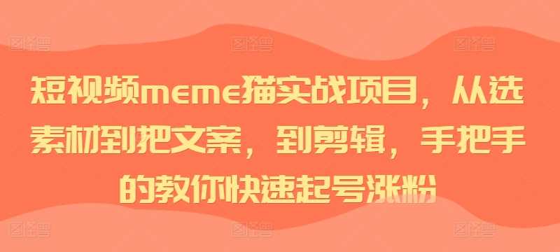 短视频meme猫实战项目，从选素材到把文案，到剪辑，手把手的教你快速起号涨粉-影创院