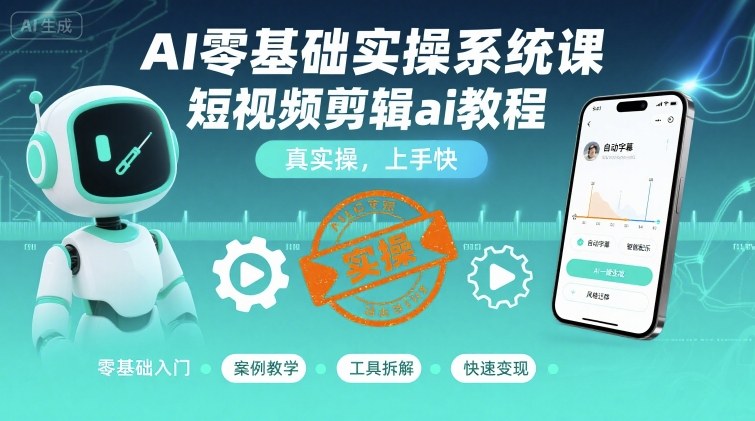 AI零基础实操系统课，短视频剪辑ai教程，真实操，上手快-创富院