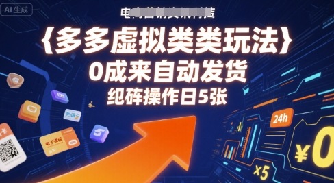 多多虚拟类目玩法，0成本全自动发货，矩阵操作日5张-创富院