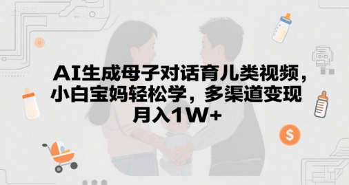 AI生成母子对话育儿类视频，小白宝妈轻松学，多渠道变现，月入1W+-创富院