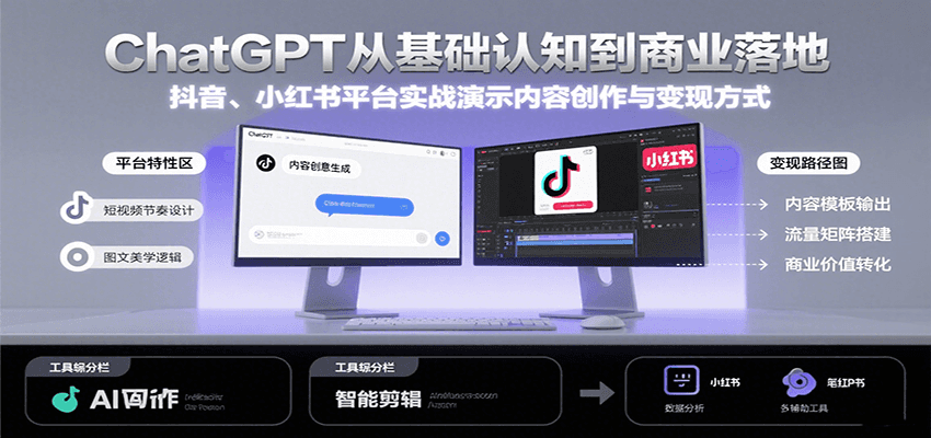ChatGPT从基础认知到商业落地，实战演示抖音、小红书等平台的内容创作与变现-创富院