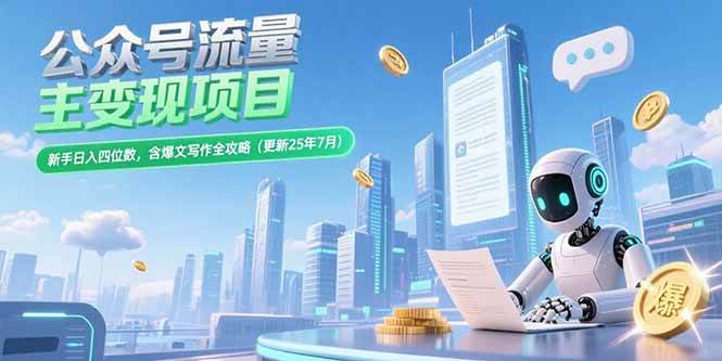 （15412期）公众号流量主变现项目，新手日入四位数，含爆文写作全攻略(更新25年7月)-创富院