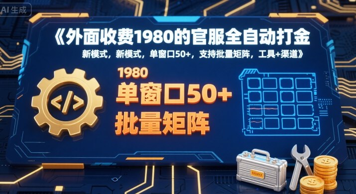 外面收费1980的官服全自动打金，新模式，单窗口50+，支持批量矩阵，工具+渠道【揭秘】-创富院