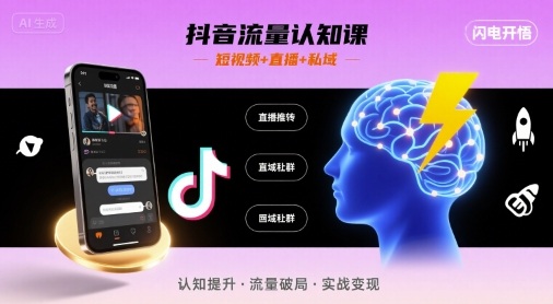 抖音流量认知课，短视频+直播+私域，认知提升，闪电开悟-创富院
