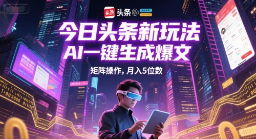 今日头条新玩法，AI一键生成爆文，矩阵操作，月入5位数-创富院