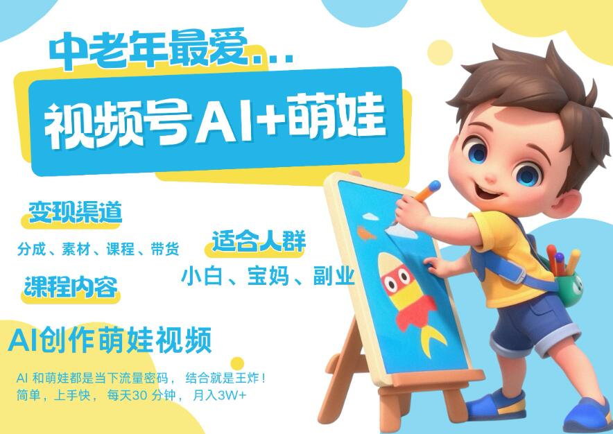 AI+萌娃，又一爆款密码，小白3步上手，爆款率80%，每天十分钟，轻松AI变现萌娃搞钱！月入5W，抓紧学！-创富院