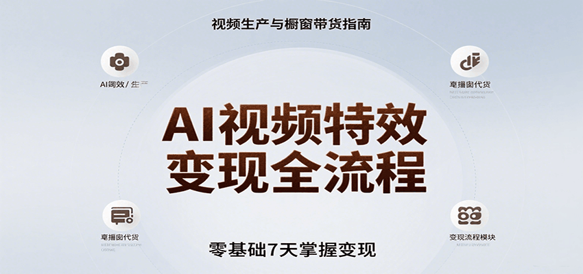 AI视频特效变现全流程，零基础7天掌握视频生产到橱窗带货变现-创富院