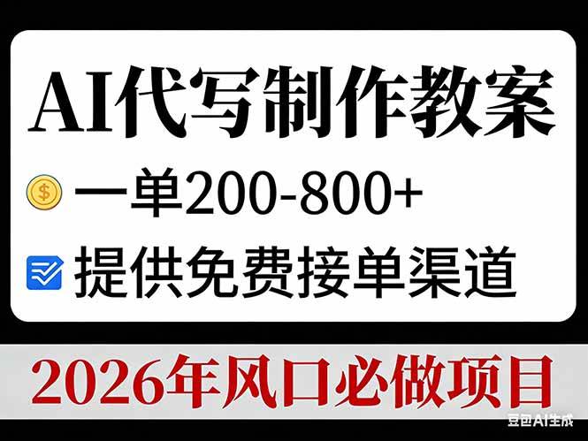 （17096期）AI代写制作教案，一单200-800+，提供免费接单渠道，2026年风口必做项目-学必富副业创客网