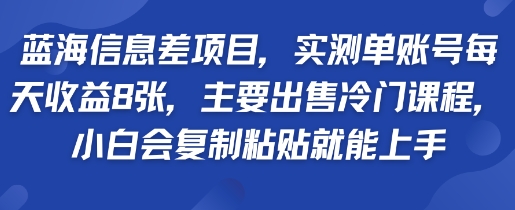 蓝海信息差项目，实测单账号每天收益多张，主要出售冷门课程，小白会复制粘贴就能上手-创富院