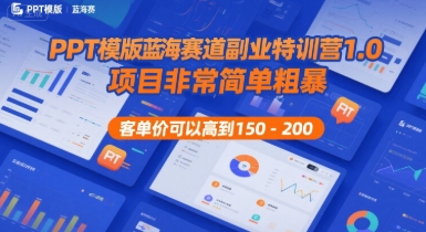 PPT模版蓝海赛道副业特训营1.0，项目非常简单粗暴，客单价可以高到150-200-创富院