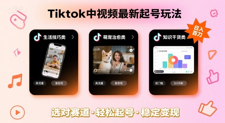 Tiktok中视频最新起号玩法，想要日入百刀，做好这几个赛道就可以了-创富院