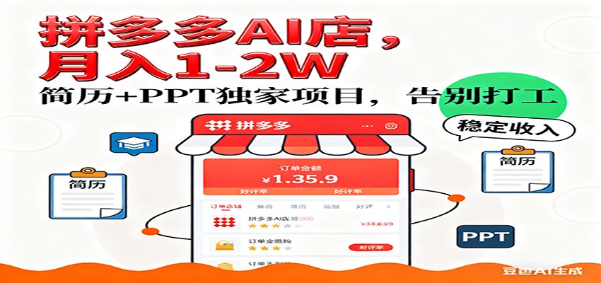 【独家】拼多多虚拟店，AI简历+PPT，单店月稳定1-2W，未来AI服务风口项目！-学必富副业创客网