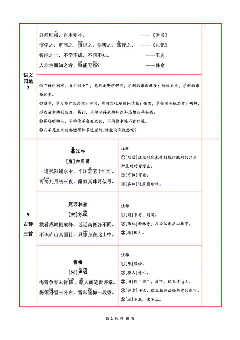 四上语文必背内容+默写表-创富院