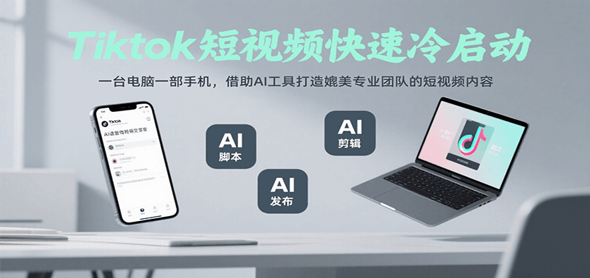 Tiktok短视频快速冷启动，一台电脑一部手机，借助AI工具打造媲美专业团队的短视频内容-创富院