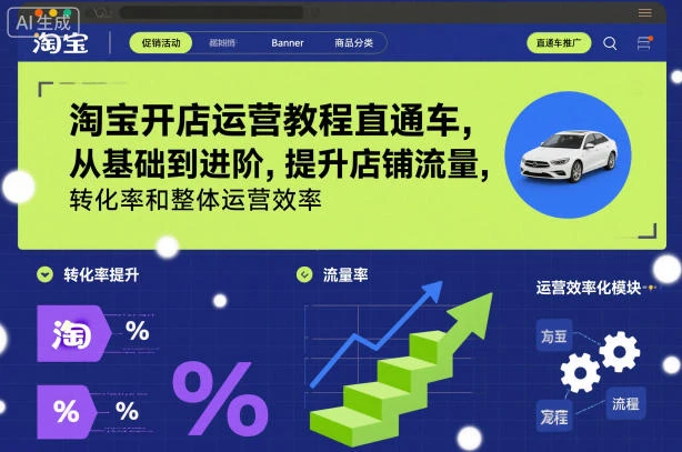 【精】淘宝开店运营教程直通车，从基础到进阶，提升店铺流量，转化率和整体运营效率(更新26年1月)-学必富副业创客网