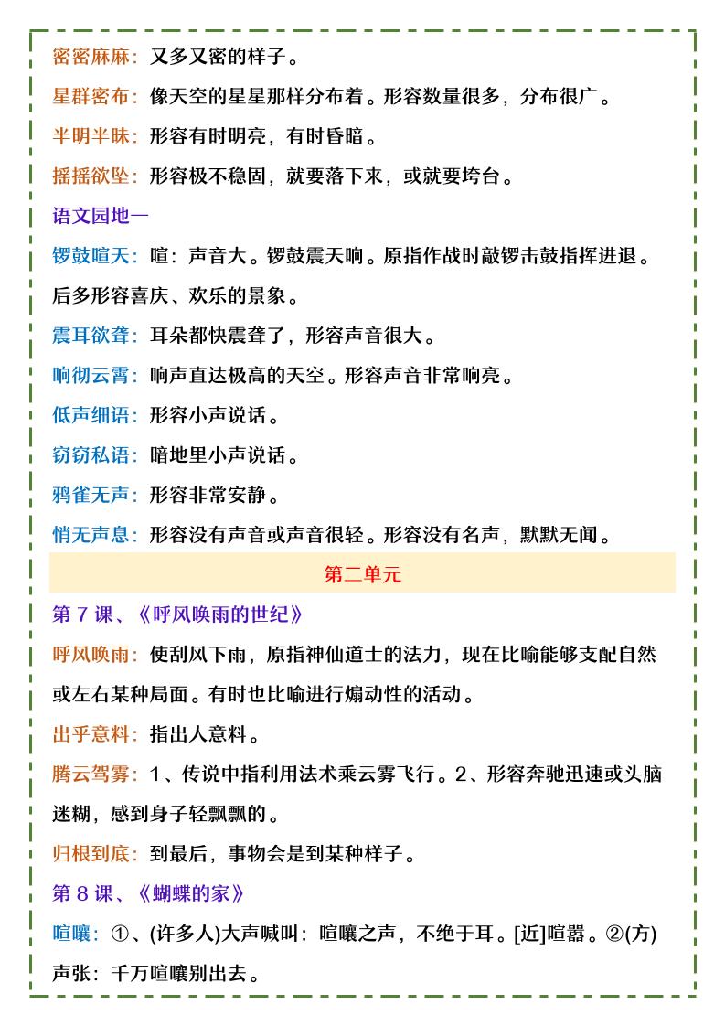 【2025秋新版】四年级上册语文1-8单元课内词语及解释-创富院
