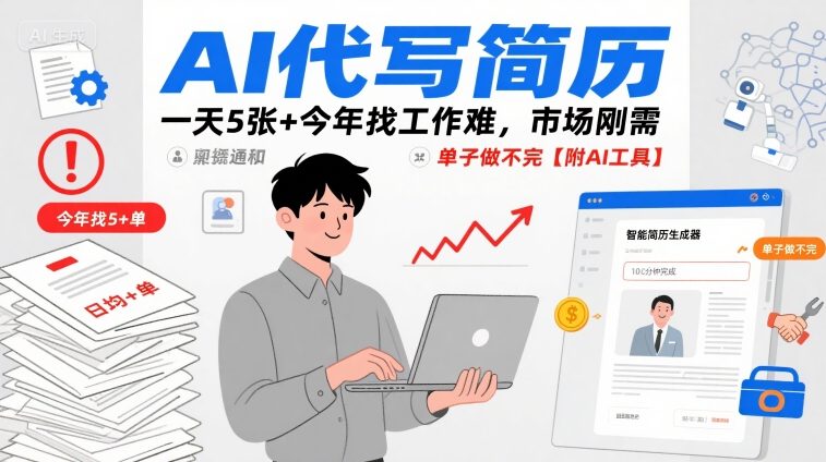 AI代写简历，一天5张+今年找工作难，市场刚需，单子做不完【附AI工具】-创富院