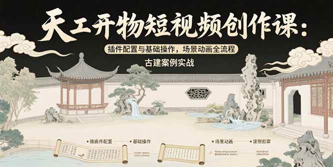 图片[1]-（15418期）天工开物短视频创作课：插件配置与基础操作，场景动画全流程 古建案例实战-创富院