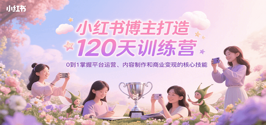 小红书博主打造120天训练营，0到1掌握平台运营、内容制作和商业变现-创富院