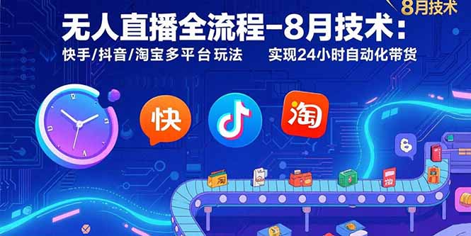无人直播全流程-8月技术：快手/抖音/淘宝多平台玩法 实现24小时自动化带货-创富院