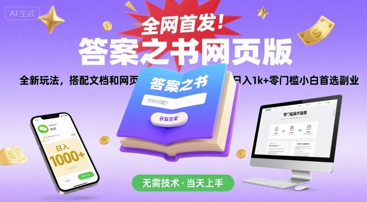 全网首发！答案之书网页版，全新玩法，搭配文档和网页，日入1k+零门槛小白首选副业【揭秘】-创富院