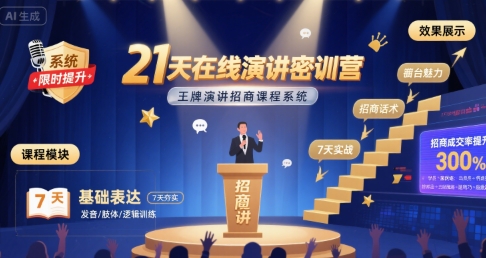 21天在线演讲密训营，王牌演讲招商课程系统-创富院