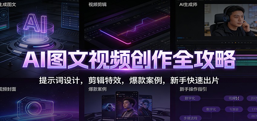 AI图文视频创作全攻略：提示词设计，剪辑特效，爆款案例，新手快速出片-创富院