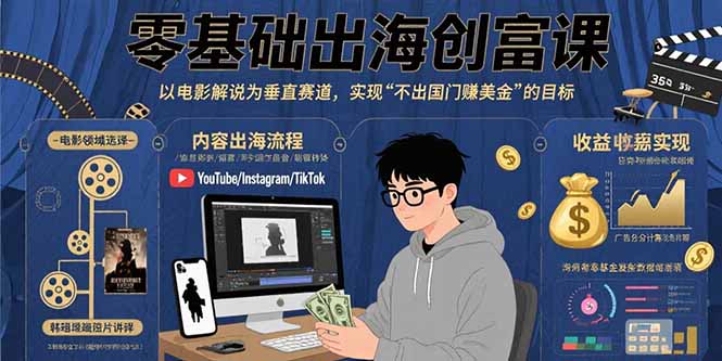 零基础出海创富课：以电影解说为垂直赛道，实现不出国门赚美金的目标-创富院