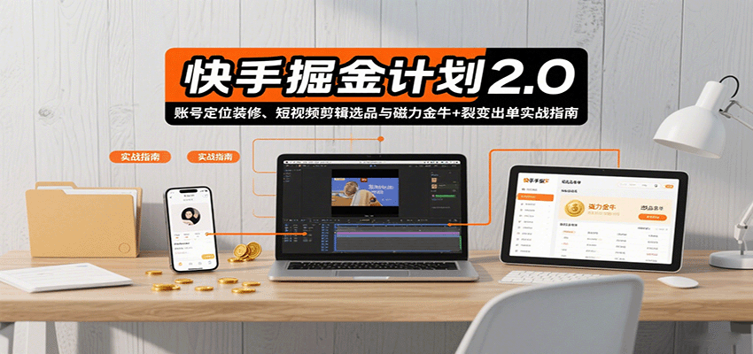 快手掘金计划2.0，账号定位装修、短视频剪辑选品与磁力金牛+裂变出单实战指南-创富院