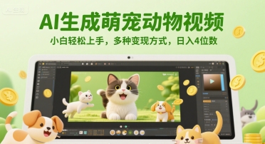 AI生成萌宠动物视频，小白轻松上手，多种变现方式，日入4位数-创富院