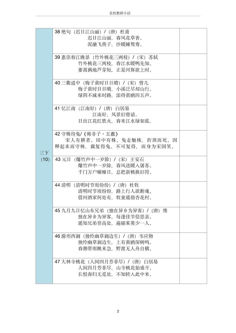 三年级古诗文背诵记录表-三上语文-创富院