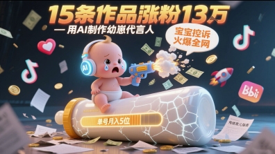 用AI制作幼崽代言人，宝宝的控诉火爆全网，15条作品涨粉13W，单号月入5位数实操教程-创富院