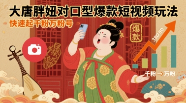 大唐胖妞对口型爆款短视频玩法，快速起千粉万粉号-创富院