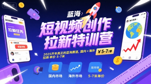 短视频创作拉新特训营，2025开年真正的蓝海赛道，国内+海外，拉新单价5-7米-创富院